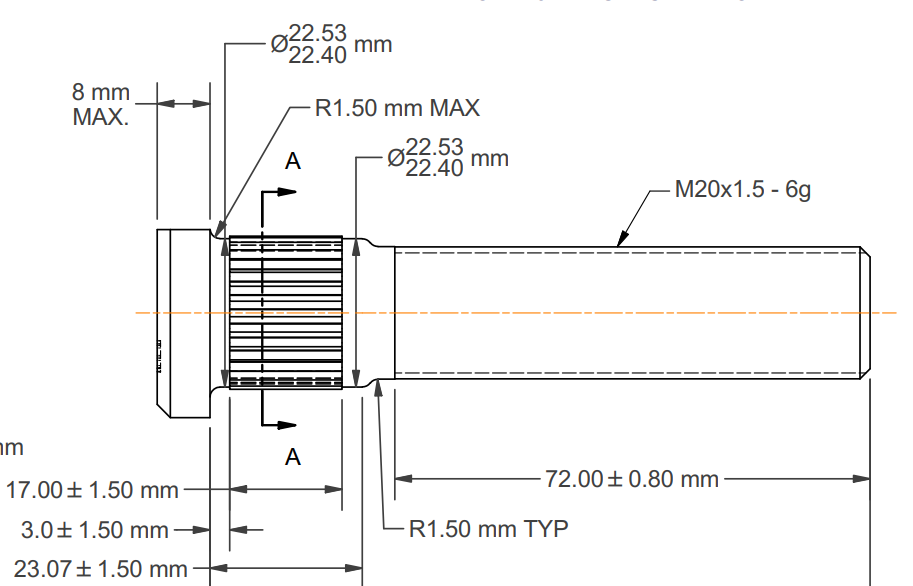 Stud Bolts, pound in 20mm, 100mm length