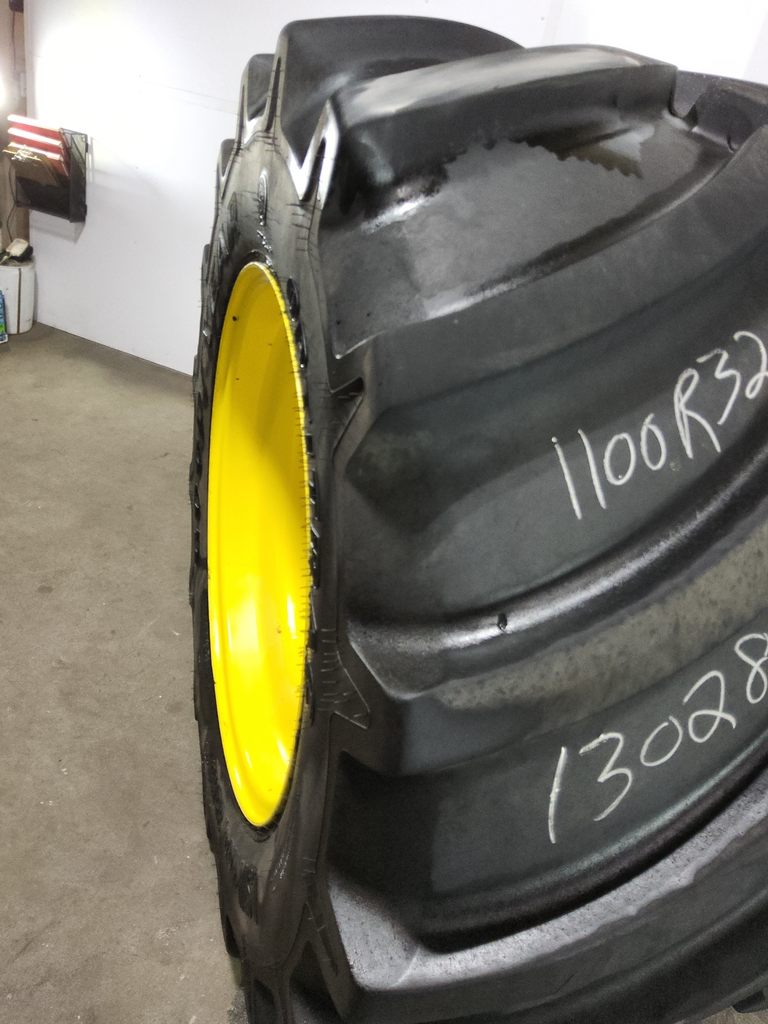 LSW 1100/35R32 Goodyear Farm Optitrac R-1W on John Deere Yellow 12-Hole Formed Plate