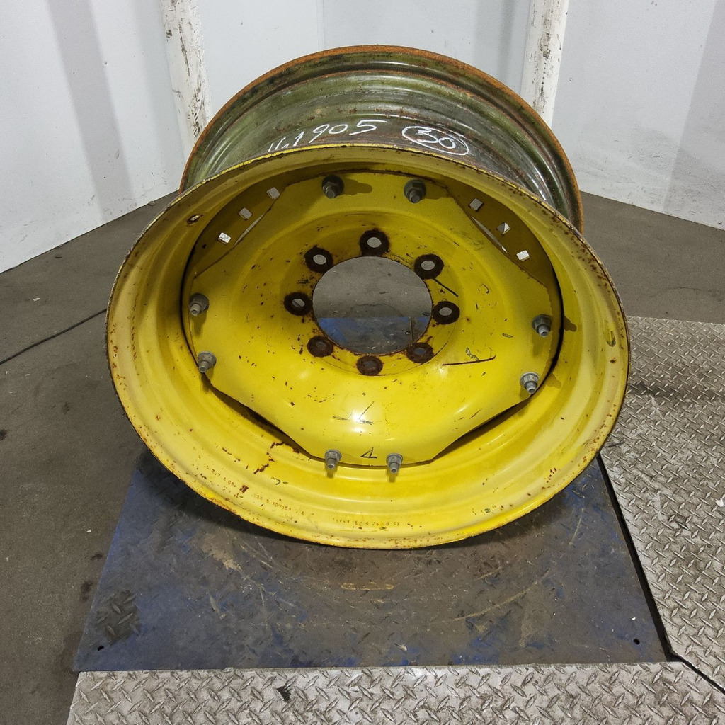 15"W x 30"D, John Deere Yellow 12-Hole Waffle Wheel (Groups of 3 bolts) , 7.88" Offset