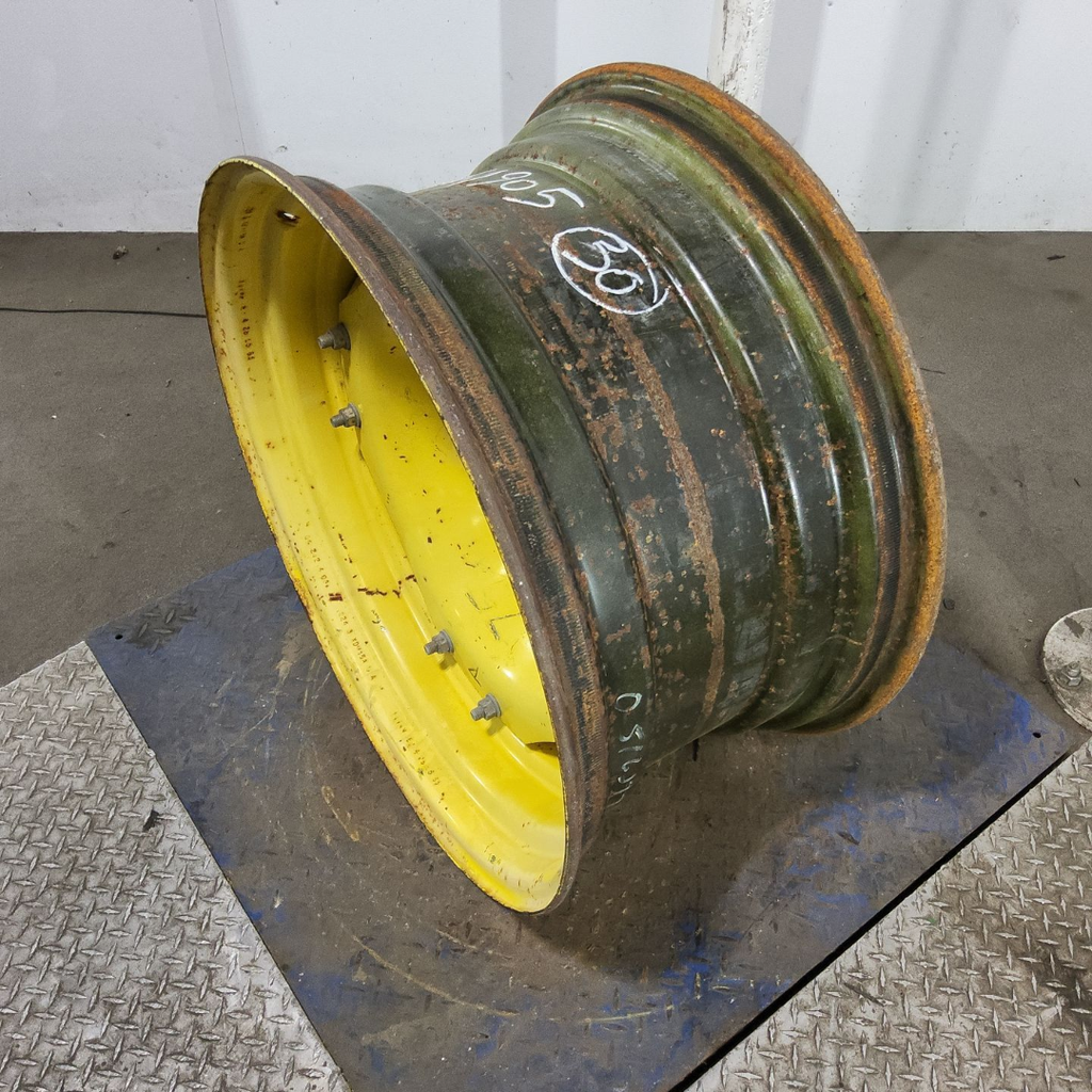 15"W x 30"D, John Deere Yellow 12-Hole Waffle Wheel (Groups of 3 bolts) , 7.88" Offset