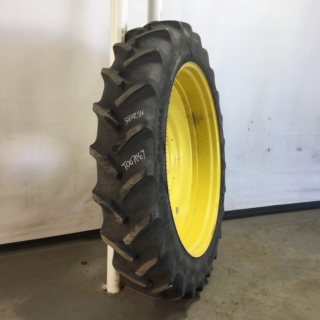 380/90R54 Goodyear Farm DT800 Super Traction R-1W on John Deere Yellow 10-Hole Formed Plate W/Weight Holes 75%