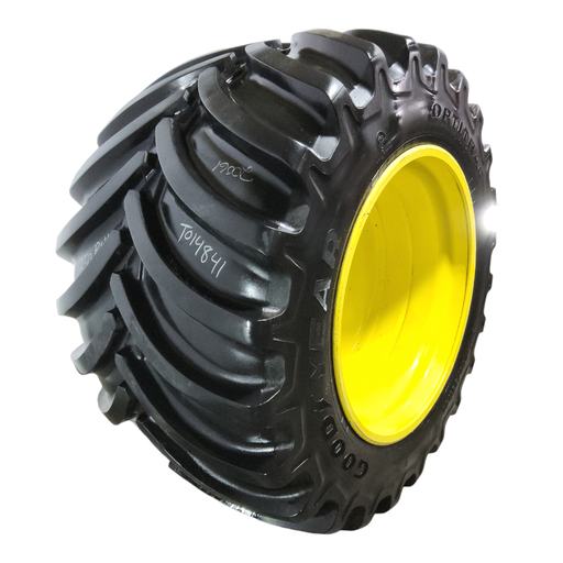 [T014841] LSW1250/35R46 Goodyear Farm DT830 Optitrac R-1W on John Deere Yellow 10-Hole Formed Plate 80%